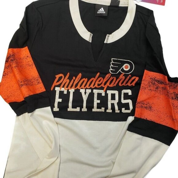 NHL Adidas Philadelphia Flyers Long Sleeve Finished Tee Shirt Womens Size Large - Picture 2 of 4